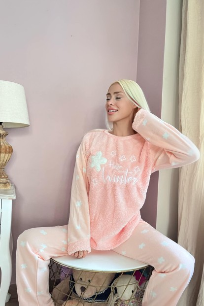 Somon Hello Winter Desenli Kadın Peluş Pijama Takımı - Pijamaevi (1)