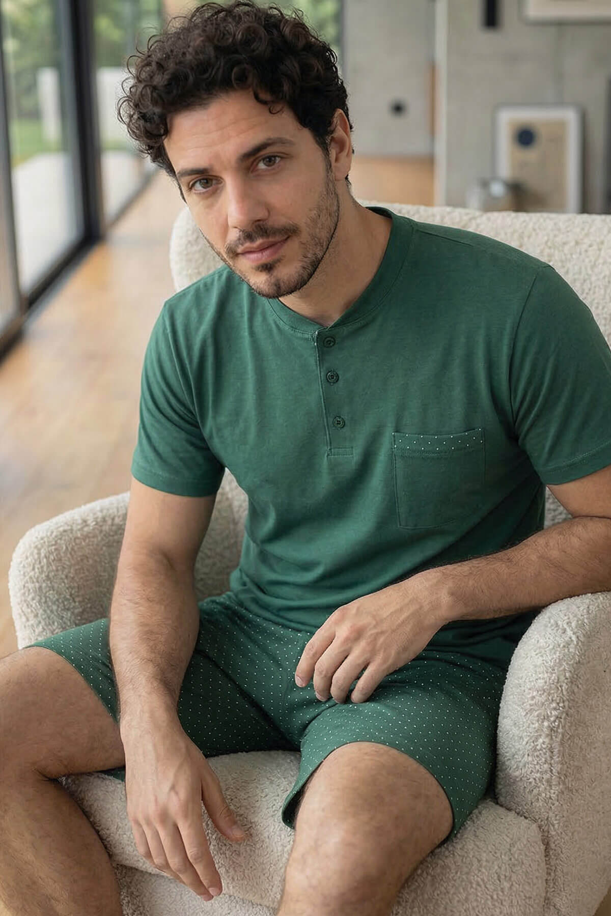 Urban Forest Şortlu Pat Detaylı Elegant Erkek Pijama Takımı