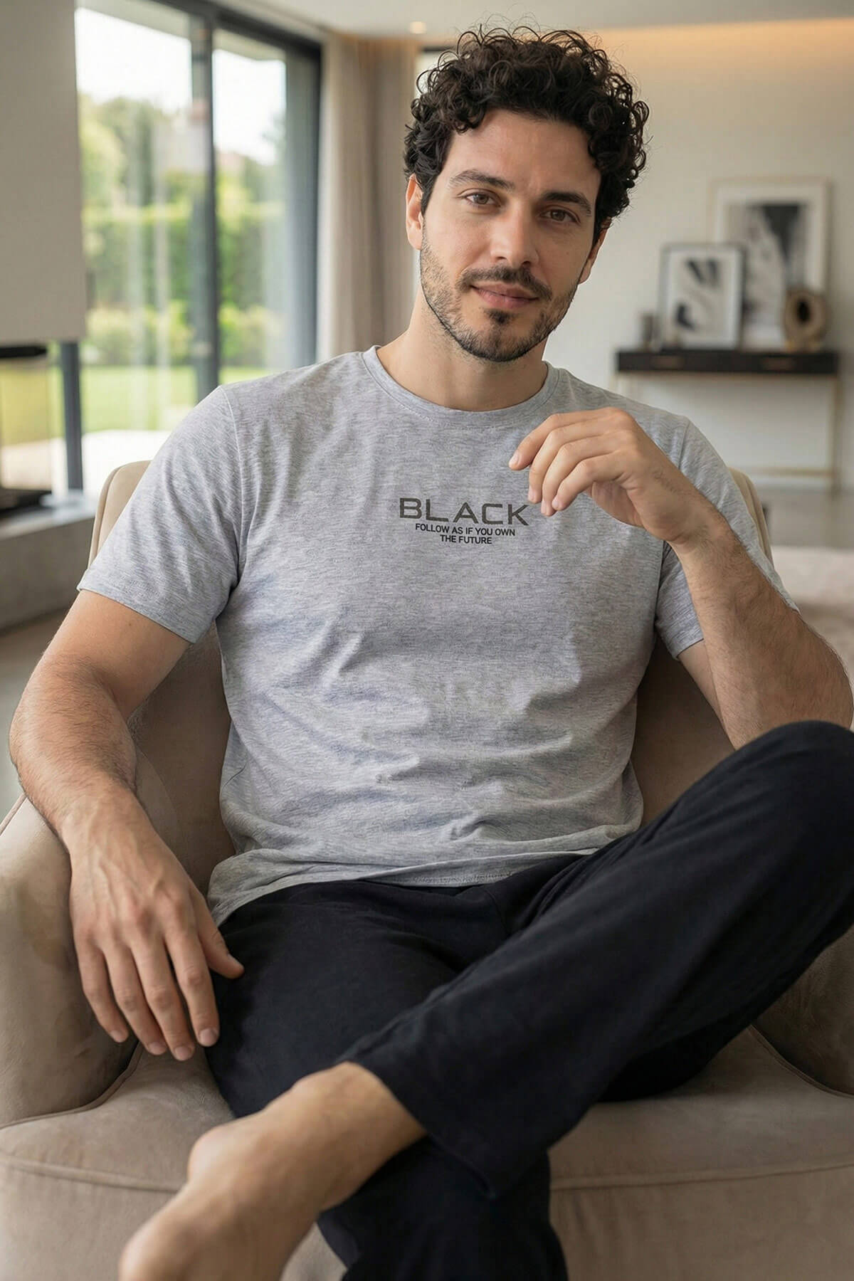 Urban Silver Black Baskılı Kısa Kollu Cotton Erkek Pijama Takımı