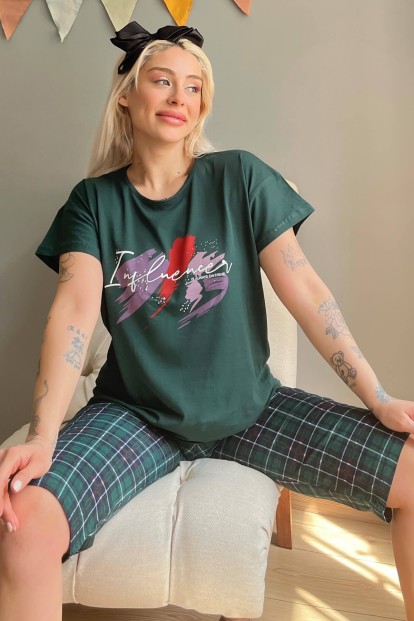 Yeşil Always Baskılı Kapri Bermuda Kadın Pijama Takımı - Pijamaevi