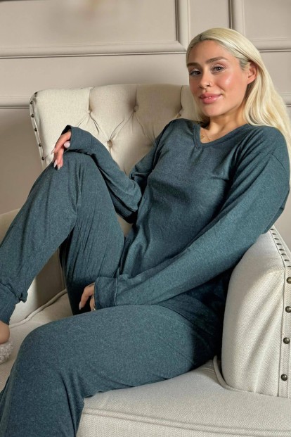 Yeşil Bambu Uzun Kol Kadın Pijama Takımı - Pijamaevi