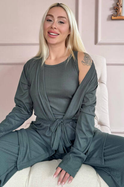 Yeşil Dublin Sabahlıklı Kadın Pijama Takımı - Pijamaevi