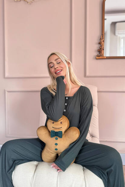 Yeşil Dublin Uzun Kollu Patlı Kadın Pijama Takımı - Pijamaevi (1)