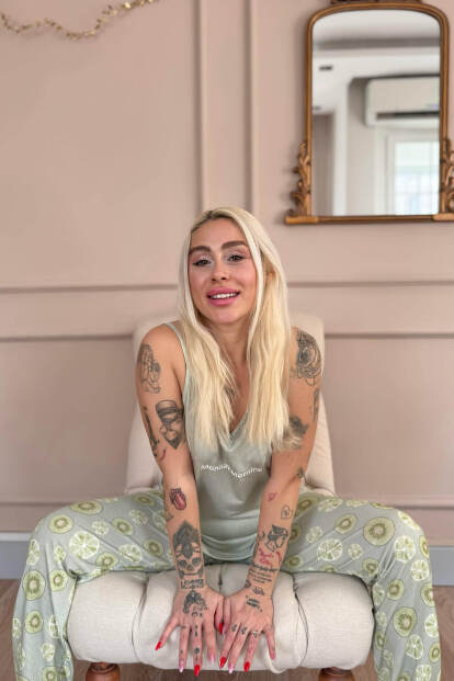 Yeşil Monday Morning Baskılı Ip Askılı Örme Kadın Pijama Takımı - Pijamaevi (1)