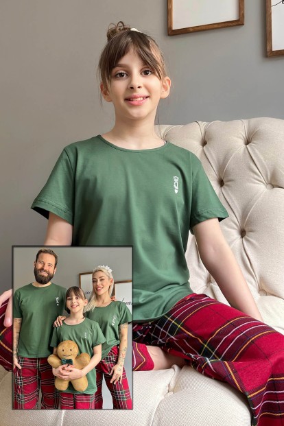 Yeşil Queen Kısa Kol Anne Kız Aile Pijaması - Çocuk Takımı - Pijamaevi